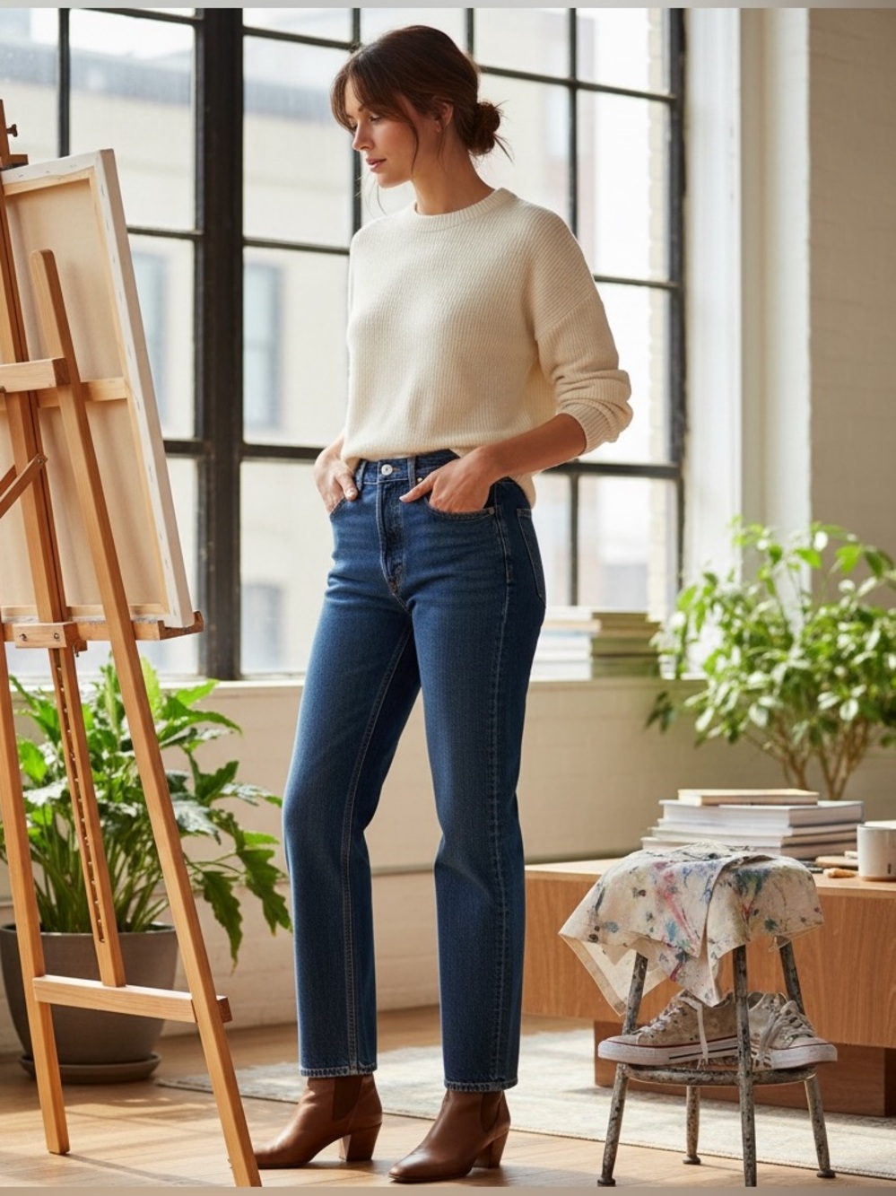 Agolde High-Rise Straight Jeans - Dark Blue - Picture 1 of 6
